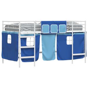 vidaXL Kids'Loft Bed Frame with Curtains White and Blue 80 x 200 cm