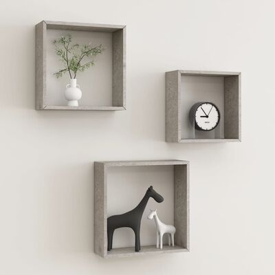 vidaXL Wall Cube Shelves 3 pcs Concrete Grey