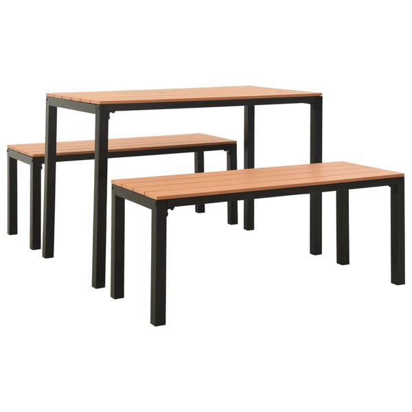 vidaXL 3 Piece Garden Dining Set Steel and WPC Brown and Black