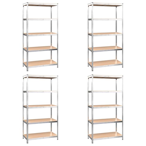 vidaXL 5-Layer Shelves 4 pcs Silver Steel&Engineered Wood
