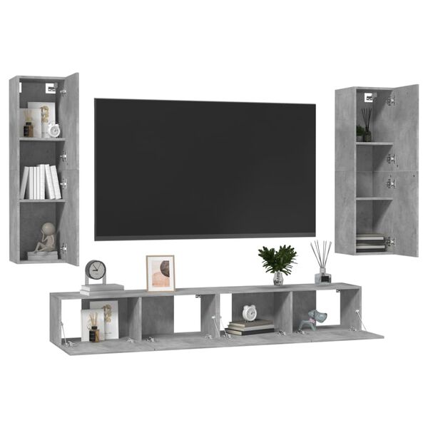 vidaXL 4 Piece TV Cabinet Set Concrete Grey Engineered Wood