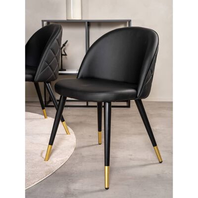 Venture Home Dining Chairs 2 pcs Velvet Leather-look Black and Brass