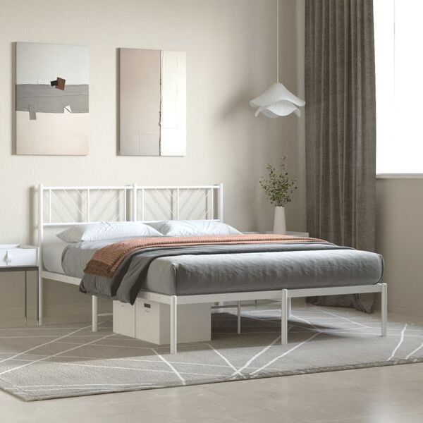 vidaXL Metal Bed Frame without Mattress with Headboard White 140x200cm