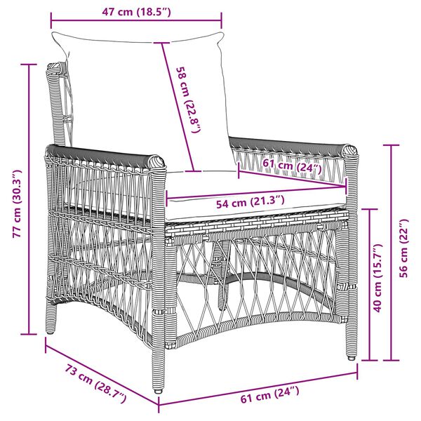 vidaXL Garden Chair Beige 60 x 70 x 78cm Poly Rattan