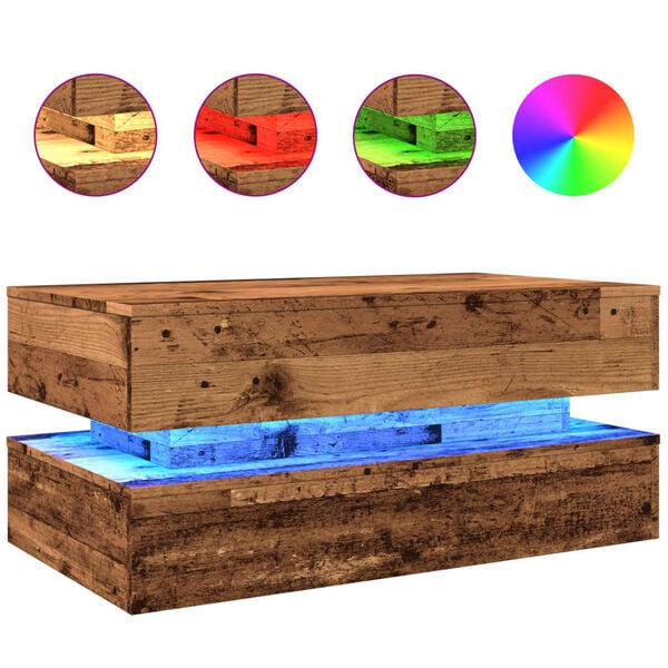 vidaXL Coffee Table with LED Lights Old Wood 90x50x40 cm