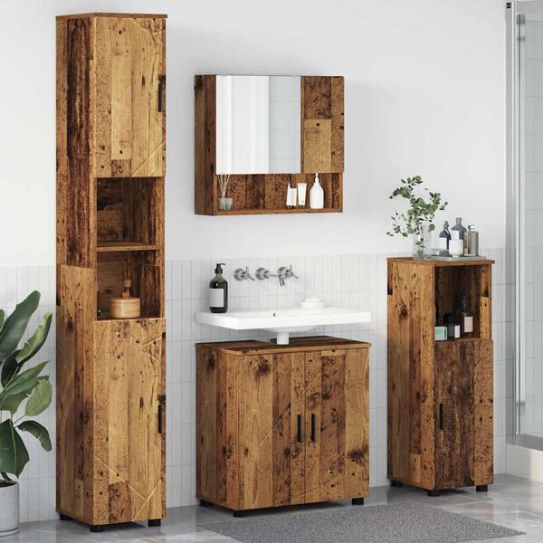 vidaXL Bathroom Furniture Set 4 pcs Old Wood Engineered wood & Metal