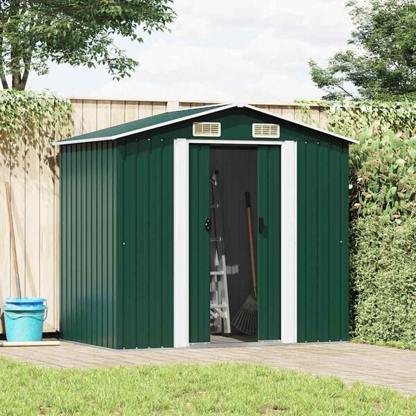 vidaXL Garden Storage Shed Green Metal 204x132x186 cm