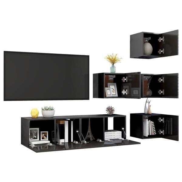 vidaXL 6 Piece TV Cabinet Set High Gloss Grey Engineered Wood