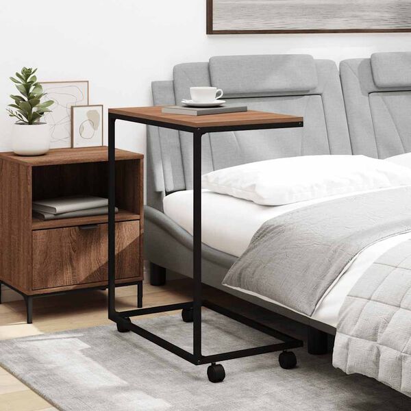 vidaXL Side Table with Wheels Black 55x35x70 cm Engineered Wood