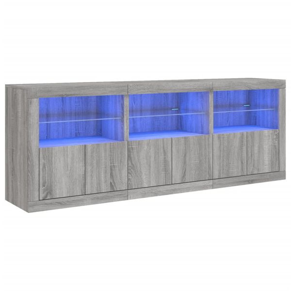 vidaXL Sideboard with LED Lights Grey Sonoma 181.5x37x67 cm