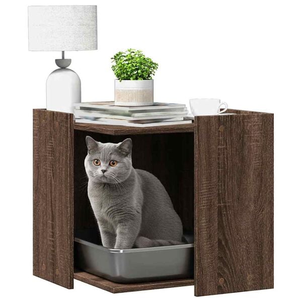vidaXL Cat Litter Box Enclosure Brown Oak 53x53x51 cm Engineered Wood