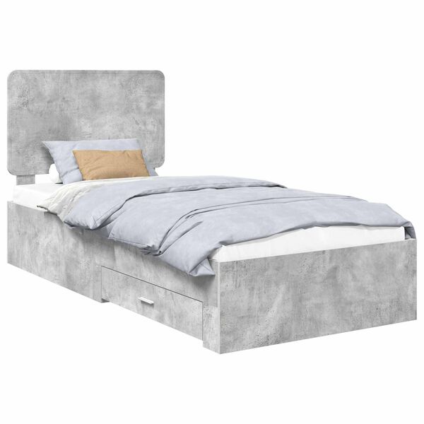 vidaXL Bed Frame with Drawer Concrete Grey 90 x 190 cm Engineered Wood