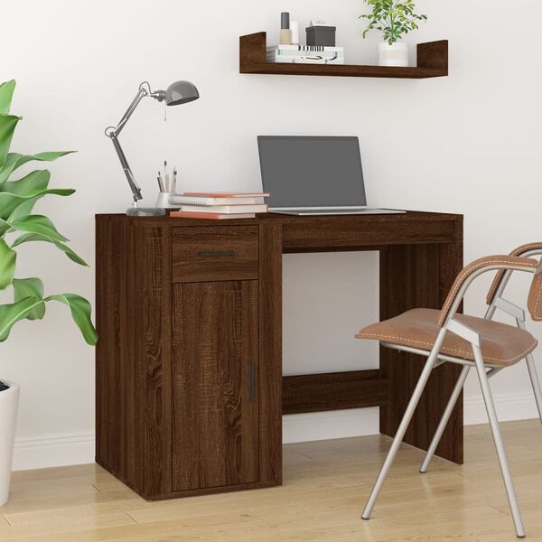 vidaXL Desk with Cabinet Brown Oak Engineered Wood