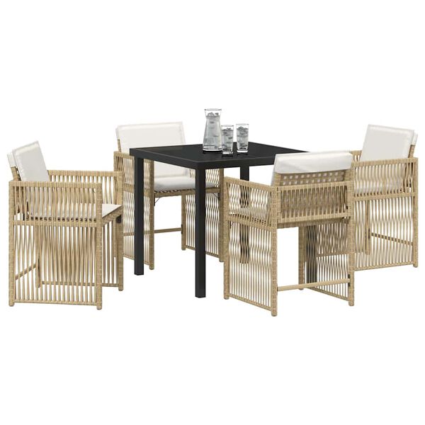 vidaXL Garden Dining Set 5 pcs Beige Poly Rattan