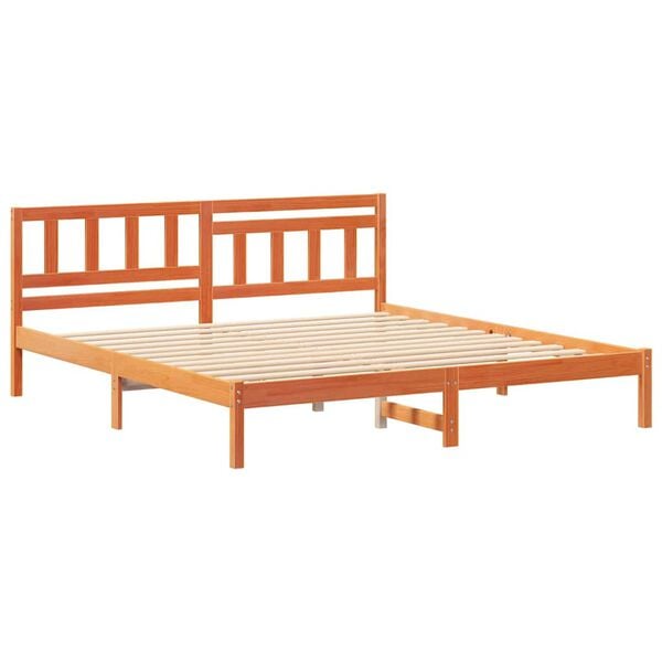 vidaXL Bed Frame with Headboard Wax Brown 150 x 200 cm Solid Pine Wood