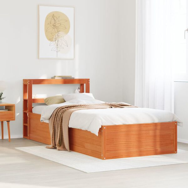 vidaXL Bed Frame with Headboard Wax Brown 90x200 cm Solid Wood Pine