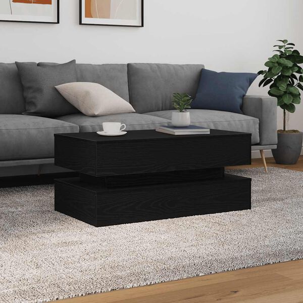 vidaXL Coffee Table with LED Lights Black Oak 90x50x40 cm