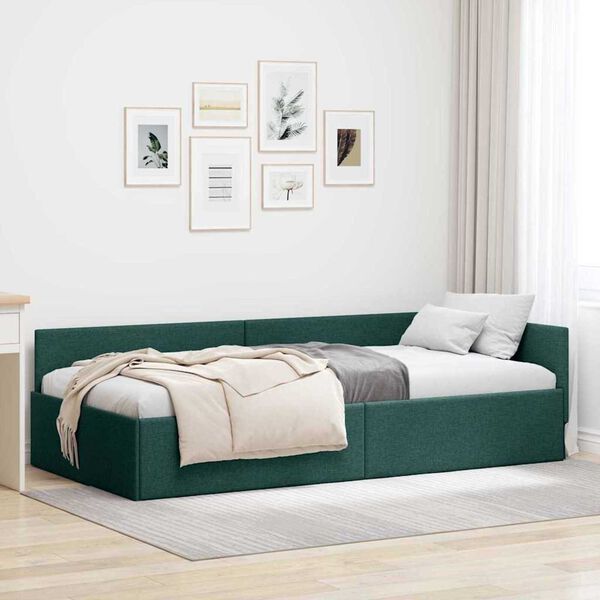 vidaXL Corner Bed Frame Dark Green 90 cm x 190 cm Velvet