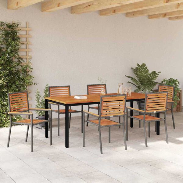 vidaXL Garden Dining Set 7 pcs Grey and Brown 200 x 100 x 75 cm
