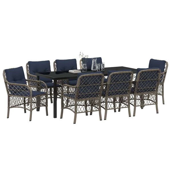 vidaXL Garden Dining Set with Cushion 9 pcs Grey and Black Rattan