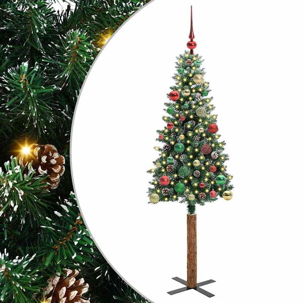 vidaXL Slim Christmas Tree Green 150 cm PVC and Solid Pine wood