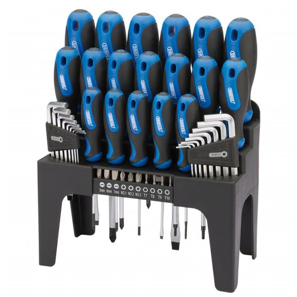 Draper Tools 44 Piece Screwdriver. Hex Key. and Bit Set Blue 81294