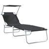 vidaXL Sun Lounger Folding 2-person 2 pcs Black 58 x 188 x 77cm Fabric