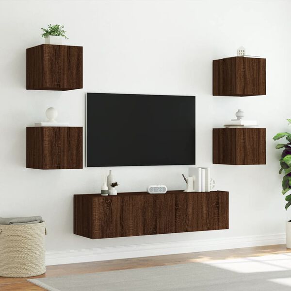 vidaXL 6 Piece TV Wall Units with LED Brown Oak Engineered Wood