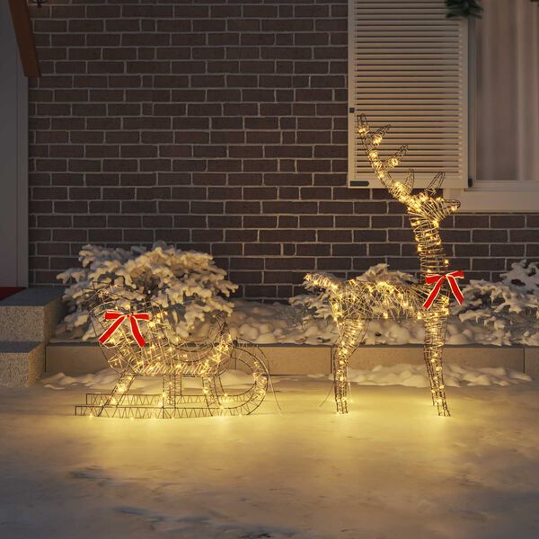 vidaXL Reindeer Pull Sleigh Warm white 70 x 26 x 129 cm Rattan