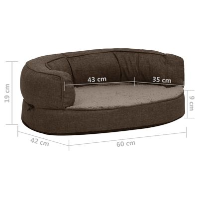 vidaXL Ergonomic Dog Bed Mattress 60x42 cm Linen Look Fleece Brown