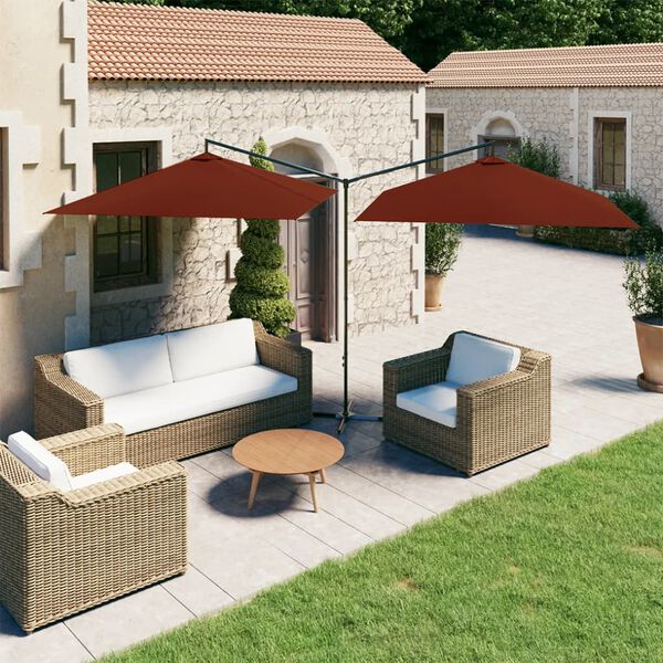 vidaXL Double Garden Parasol with Steel Pole Terracotta 600x300 cm