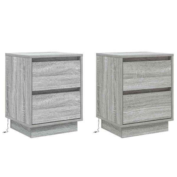 vidaXL Bedside Cabinet 2 pcs Grey 39 x 34.5 x 50 cm Engineered wood