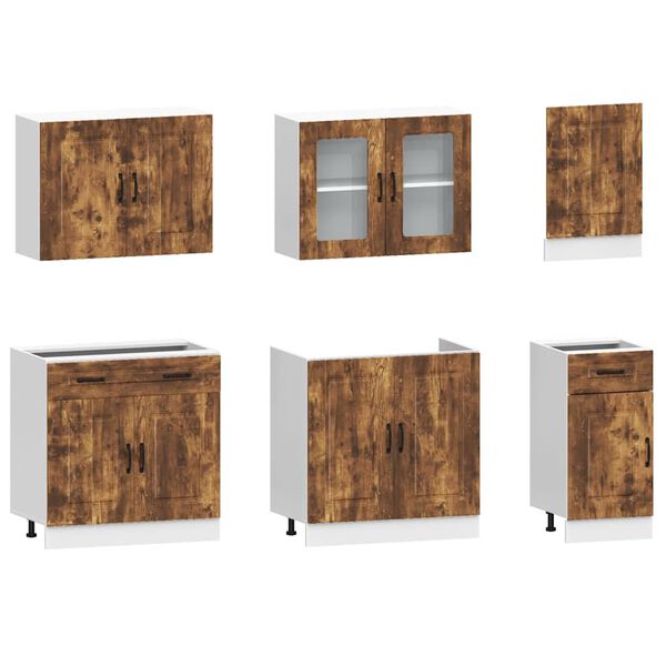 vidaXL 7 Piece Kitchen Cabinet Set Kalmar Smoked Oak Engineered Wood