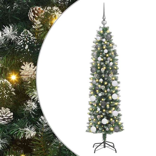 vidaXL Artificial Slim Christmas Tree Green and White 150 cm