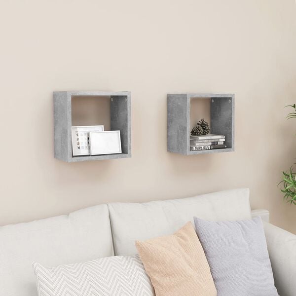 vidaXL Wall Cube Shelves 2 pcs Concrete Grey 26x15x26 cm