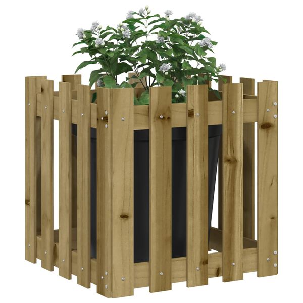 vidaXL Garden Planter with Fence Design 50x50x50 cm Impregnated Wood Pine
