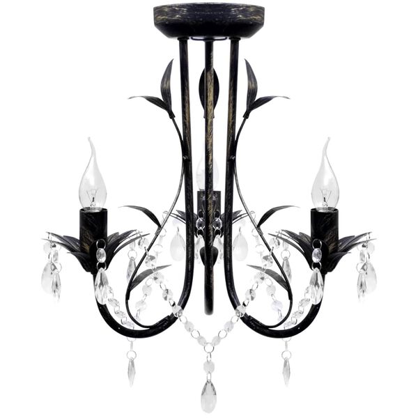 vidaXL Art Nouveau Style Black Chandelier Crystal Beads 3xE14 Bulbs