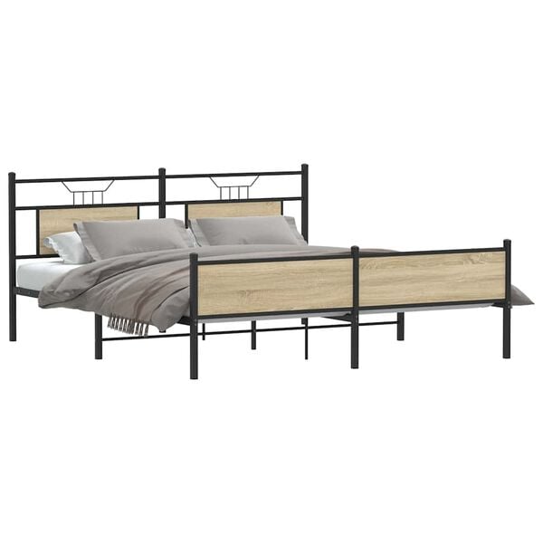 vidaXL Metal Bed Frame without Mattress Sonoma Oak 160x200 cm