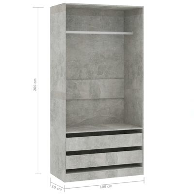 vidaXL Wardrobe Concrete Grey 100x50x200 cm Engineered Wood