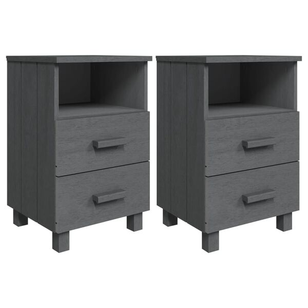 vidaXL Bedside Cabinets HAMAR 2 pcs Dark Grey 40x35x62 cm Solid Wood