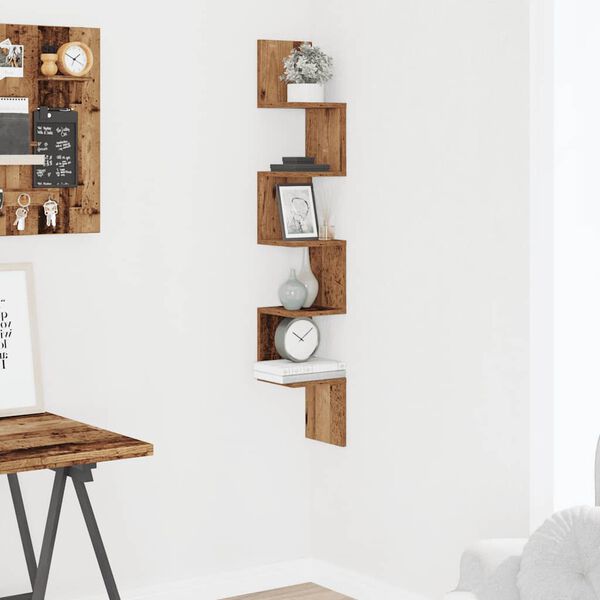 vidaXL Wall Corner Shelf Old Wood 20x20x127.5 cm Engineered Wood