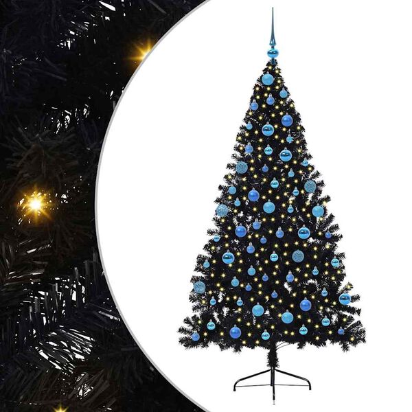 vidaXL Artificial Pre-lit Christmas Tree Black 180 cm PVC
