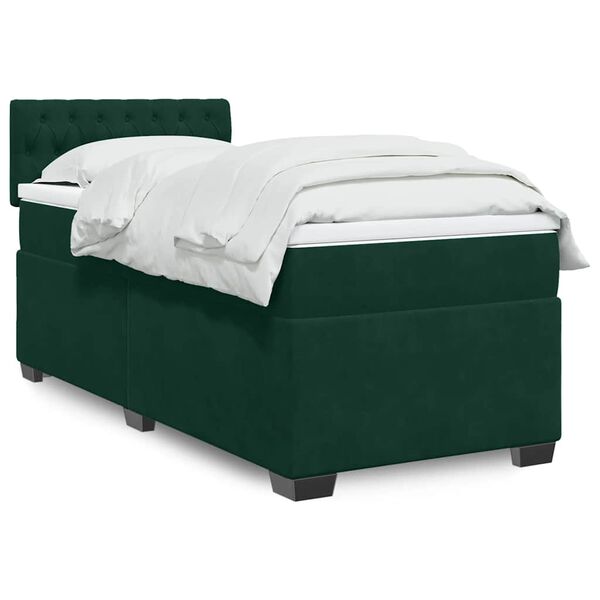 vidaXL Box Spring Bed with Mattress Dark Green 100x200 cm Velvet