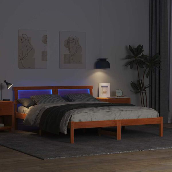 vidaXL Bed Frame with Headboard Wax Brown 140 x 200 cm Solid Pine Wood