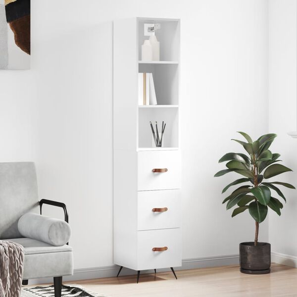 vidaXL Highboard High Gloss White 34.5x34x180 cm Engineered Wood