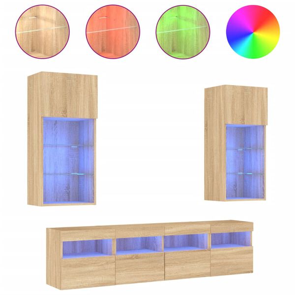 vidaXL 5 Piece TV Wall Units with LED Sonoma Oak Engineered Wood