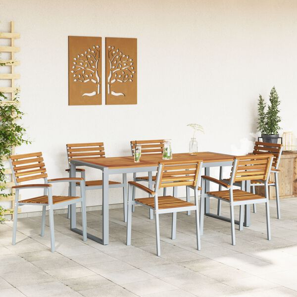 vidaXL Garden Dining Set 7 pcs Grey and brown Solid acacia wood