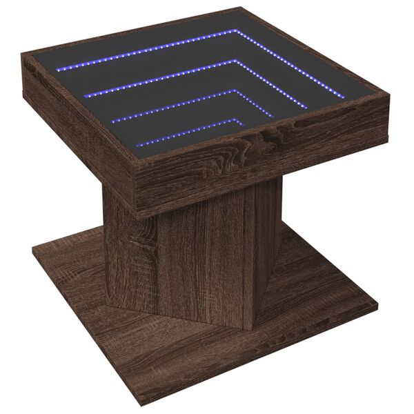 vidaXL Coffee Table with LED Brown Oak 50x50x45 cm Engineered Wood