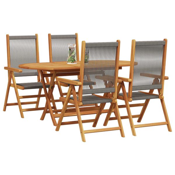 vidaXL Garden Dining Set Folding 5 pcs Grey Solid Acacia Wood
