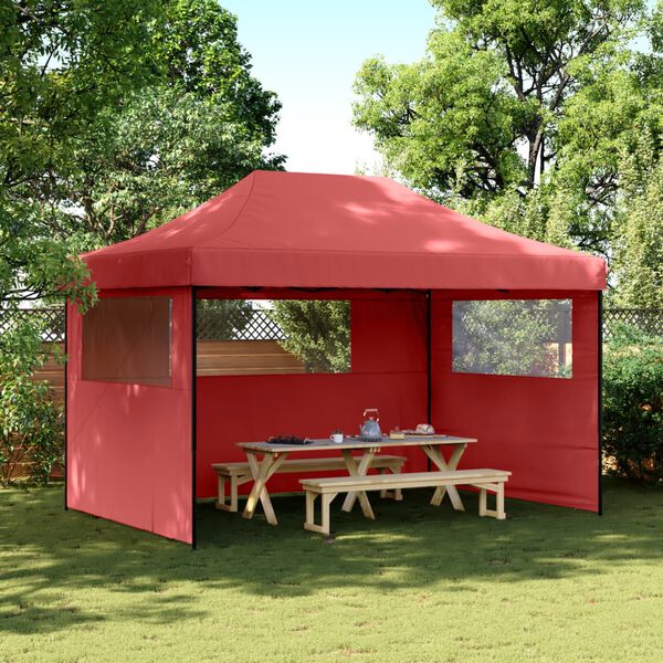 vidaXL Foldable Party Tent Pop-Up with 3 Sidewalls Burgundy
